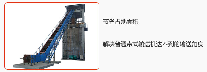 節(jié)省占地面積,解決普通帶式輸送機達(dá)不到的輸送角度。